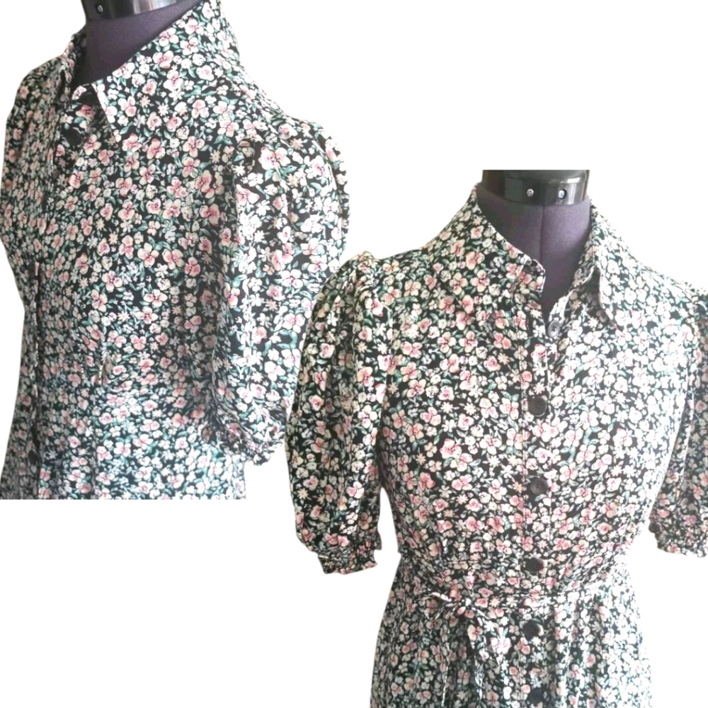 FREE PEOPLE Debbie-Jean Floral Viscose Shirtdress Short Slvs Button Front NWT SM - Picture 4 of 14